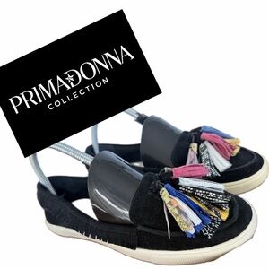 PrimaDonna Collection Loafers Black Suede With Colorful Tassels Fringe Sz 6.5